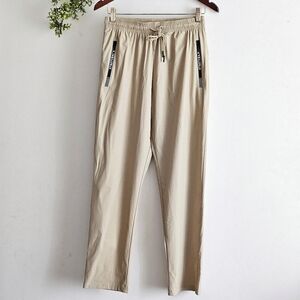 Beige Stretch Active Pants Women M Elastic Waist Drawstring Athleisure Jogger